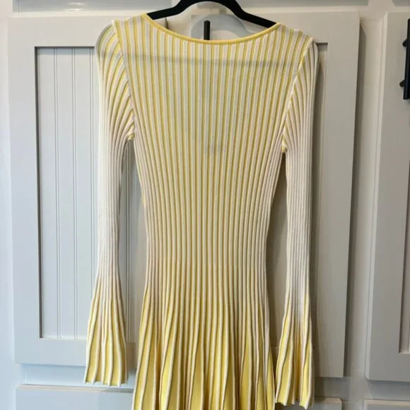 STAUD fit and flare lemon and white long sleeve dress - Picture 2 of 6